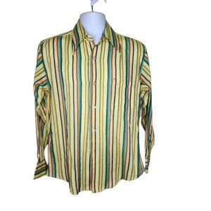 Vintage 70s Groovy Long Sleeve Striped Button Up Shirt Mens Size M Yellow Dagger